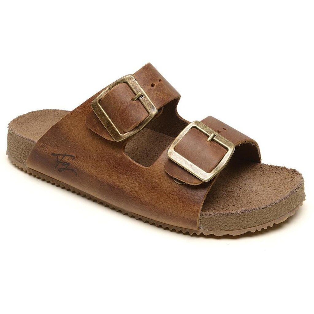 Papete Slide Couro Legítimo Casual Macia Fivela Ajustável Solado Leve