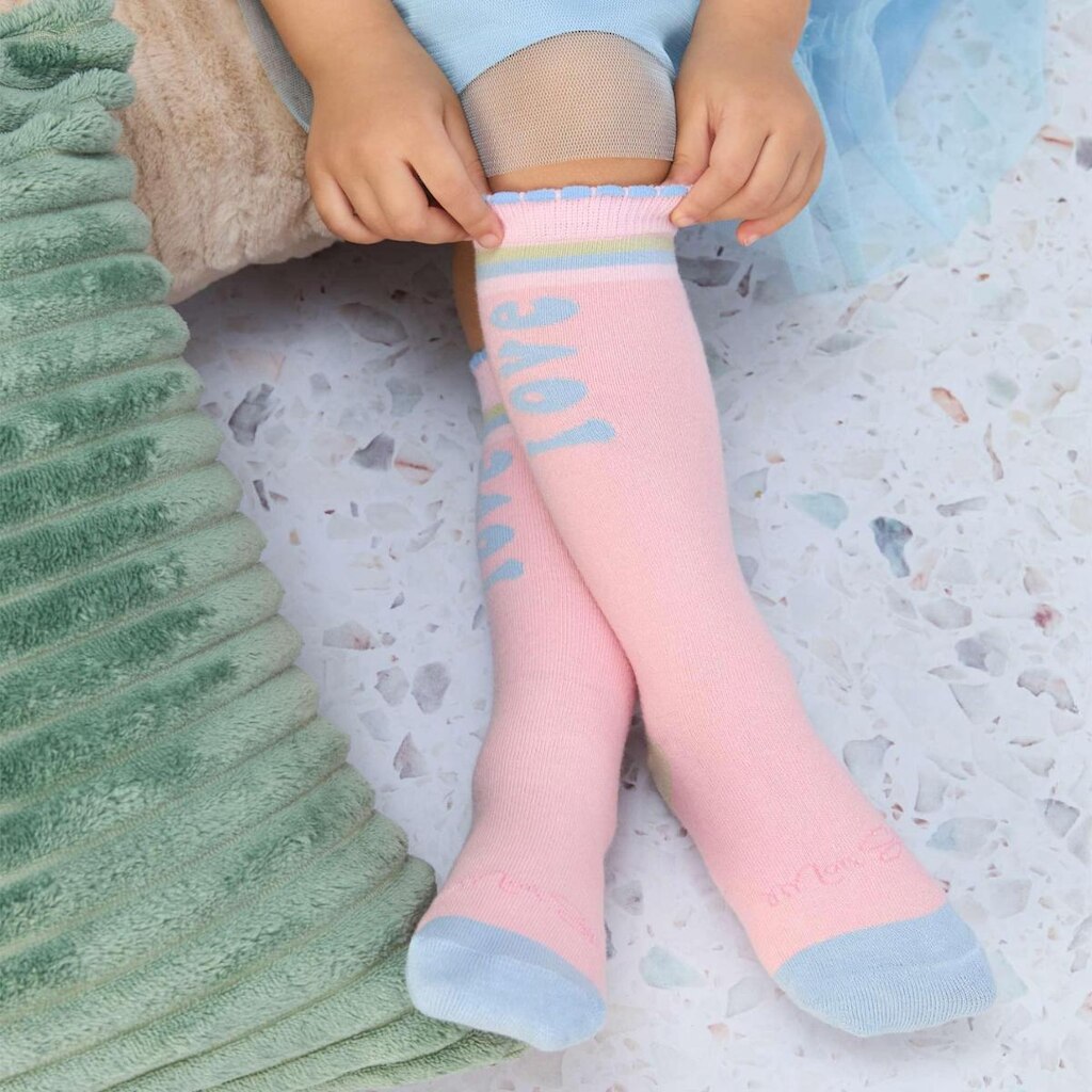 Par De Meia Infantil Rosa/Verde/Azul Cano Médio Mon Sucré