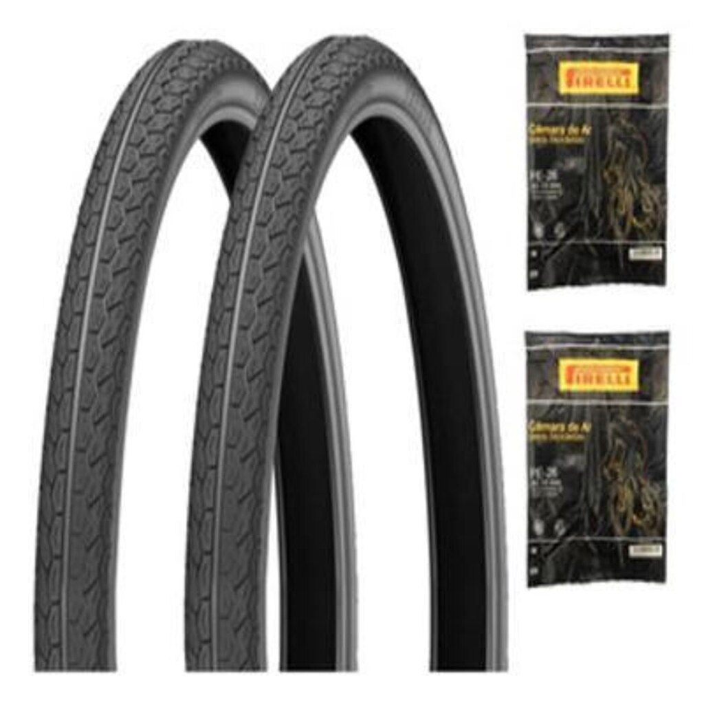 Par Pneu Bicicleta Monark/Poti Aro 26x1.1/2x2 (50-554) Levorin Vereda + 2 Câmara Pirelli aro 26.