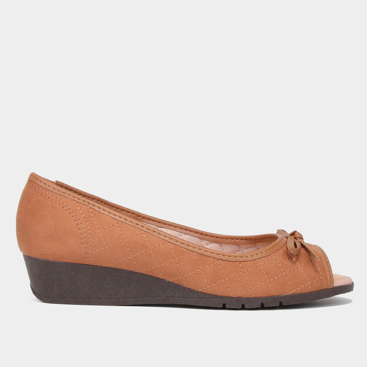 Peep Toe Anabela Moleca Salto Baixo Feninina - Caramelo Menor preço em Peep Toe Anabela Moleca Salto Baixo Feninina - Caramelo