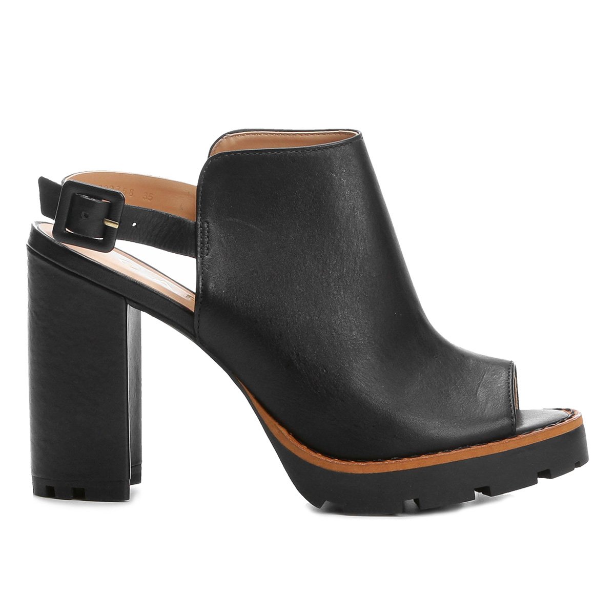 Peep Toe Couro Carrano Tratorado Salto Grosso Feminino - Preto | Zattini