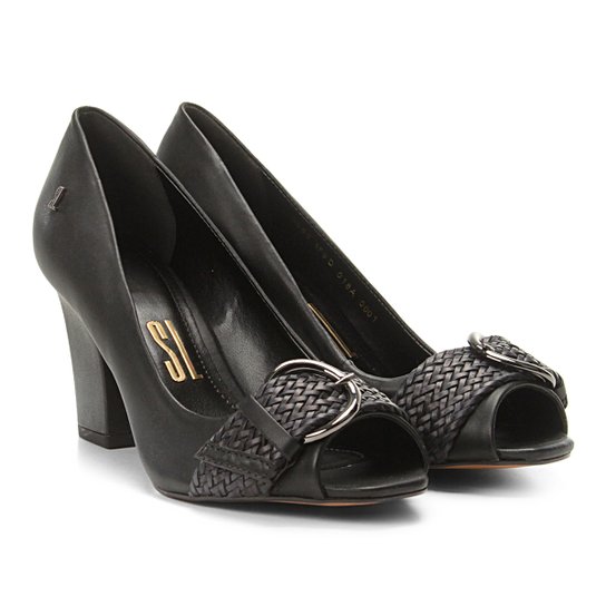 Peep Toe Couro Santa Lolla Salto Médio Feminino - Preto