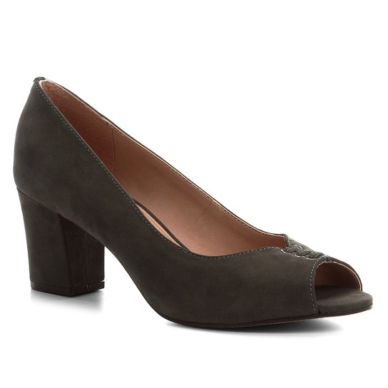 Peep Toe Couro Shoestock Nobuck Lace Salto Bloco - Verde
