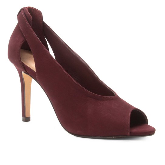 Peep Toe Couro Shoestock Nobuck Salto Fino - Vinho