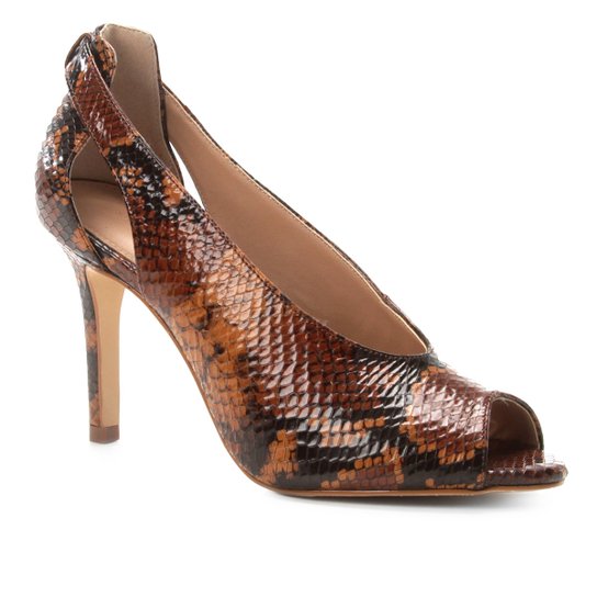 Peep Toe Couro Shoestock Snake Salto Fino