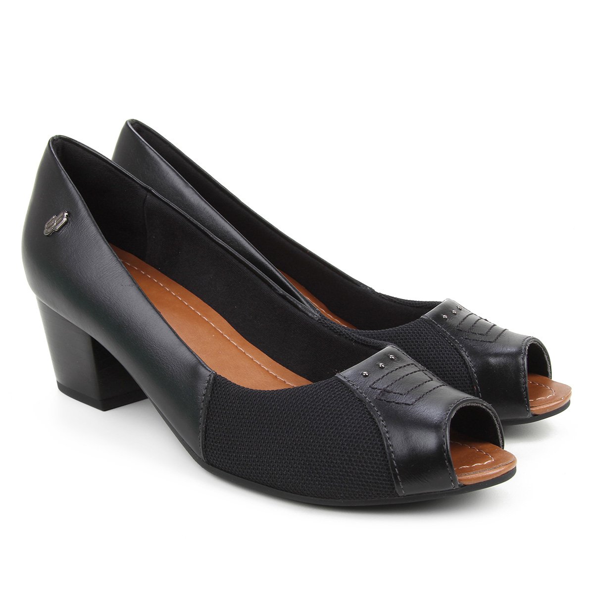 Peep Toe Couro Usaflex Salto Médio - Preto Menor preço em Peep Toe Couro Usaflex Salto Médio - Preto