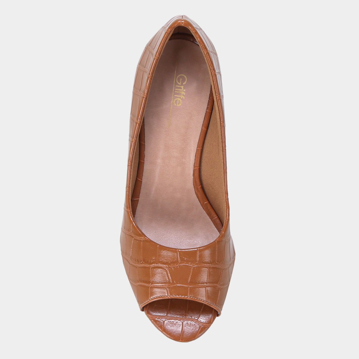 Peep Toe Griffe Salto Grosso Croco - Caramelo | Zattini