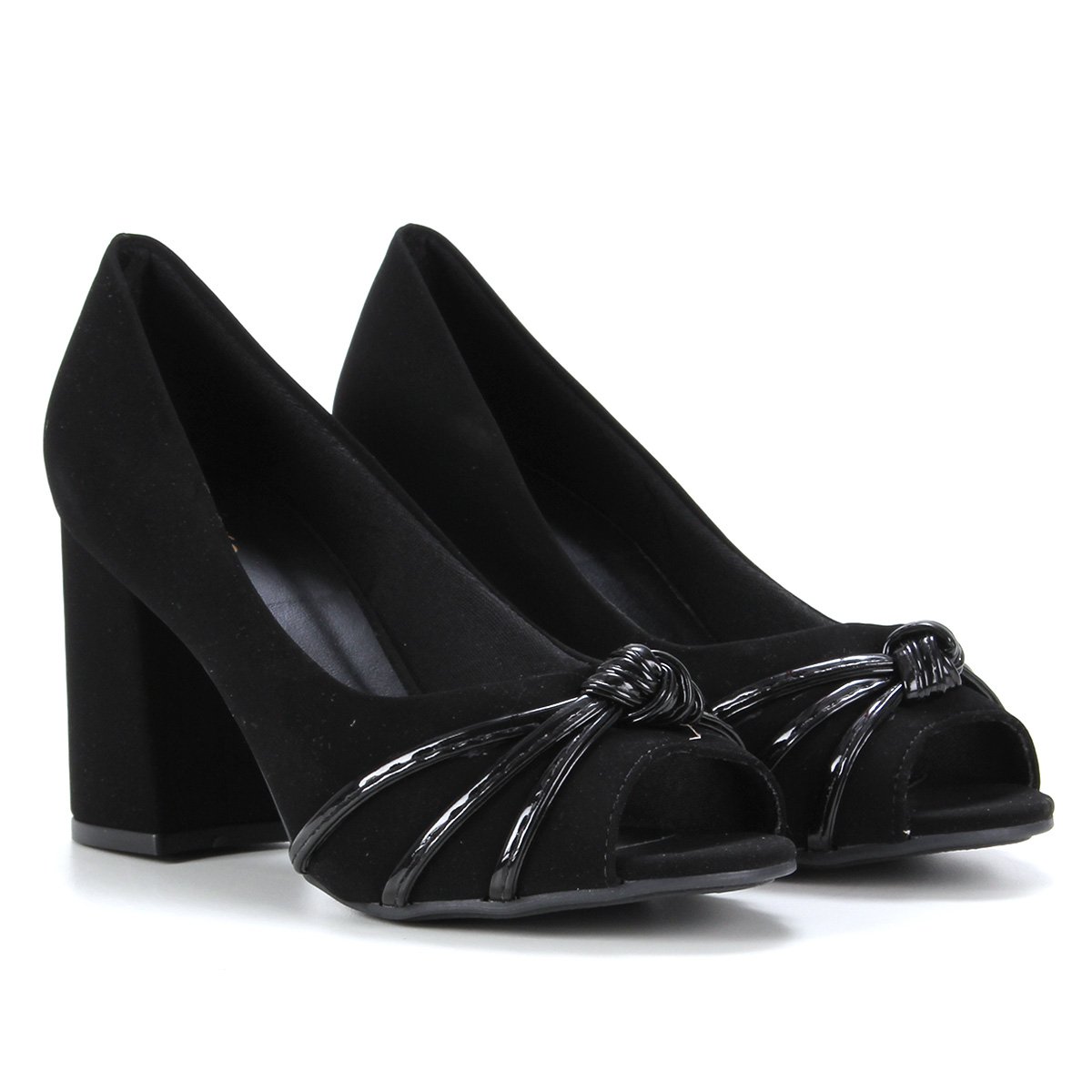 Peep Toe Griffe Salto Grosso Nobuck Nó - Preto | Zattini