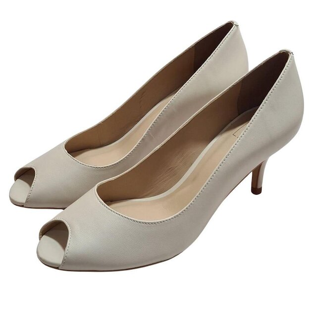 Peep Toe Médio Fino Couro de Carneiro Off White