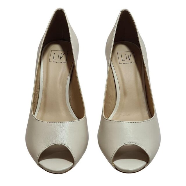 Peep Toe Médio Fino Couro de Carneiro Off White