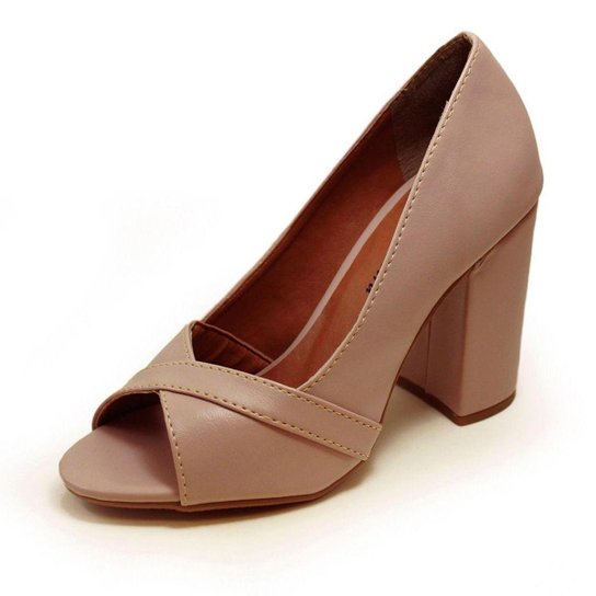 Peep Toe Salto Alto Grosso Luiza Sobreira Couro - Rosa