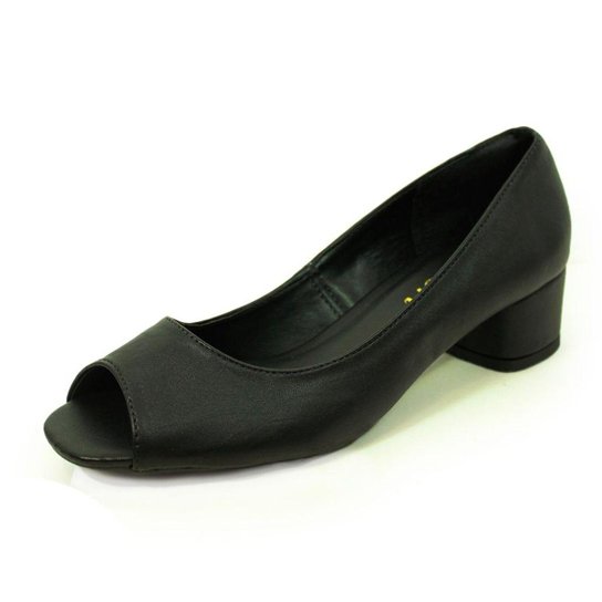 Peep Toe Salto Grosso Couro Luiza Sobreira Feminino - Preto