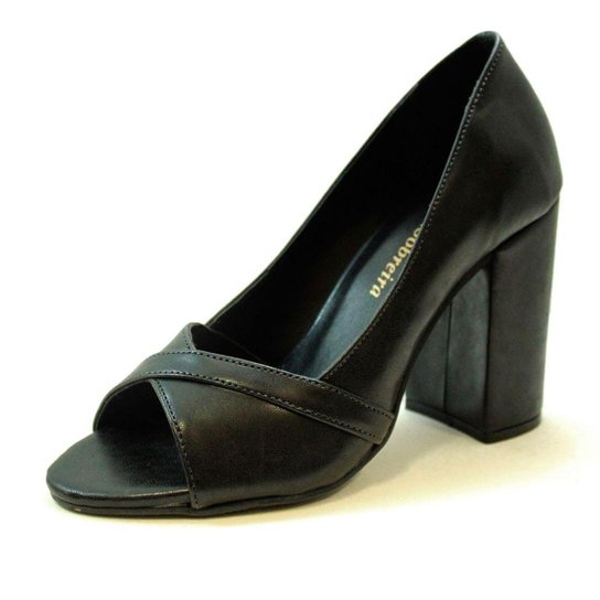 Peep Toe Salto Grosso Couro Luiza Sobreira Feminino - Preto