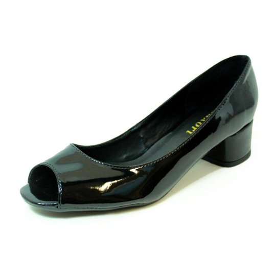 Peep Toe Salto Grosso Verniz Luiza Sobreira Feminino - Preto