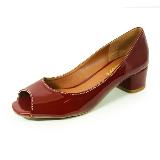 Peep Toe Salto Grosso Verniz Luiza Sobreira Feminino - Vermelho