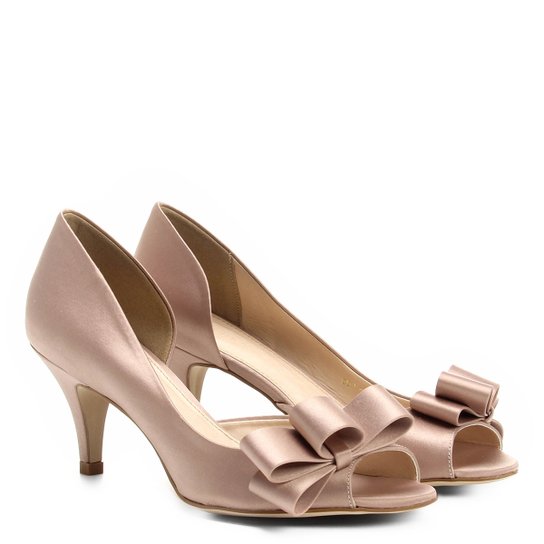Peep Toe Shoestock Cetim Laço - Nude