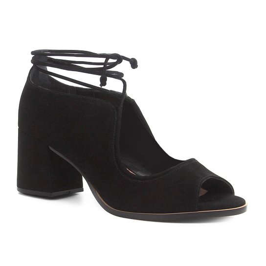 Peep Toe Shoestock Nobuck Tiras - Preto