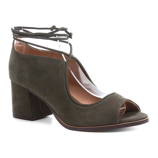 Peep Toe Shoestock Nobuck Tiras - Musgo