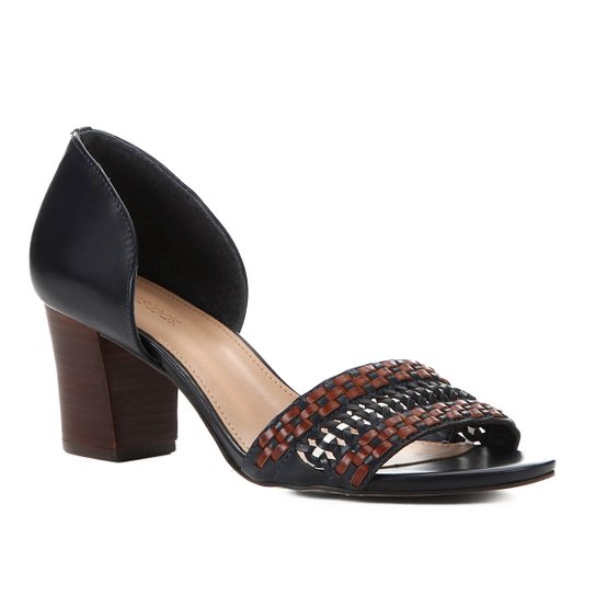 Peep Toe Shoestock Salto Médio Handmade - Marinho
