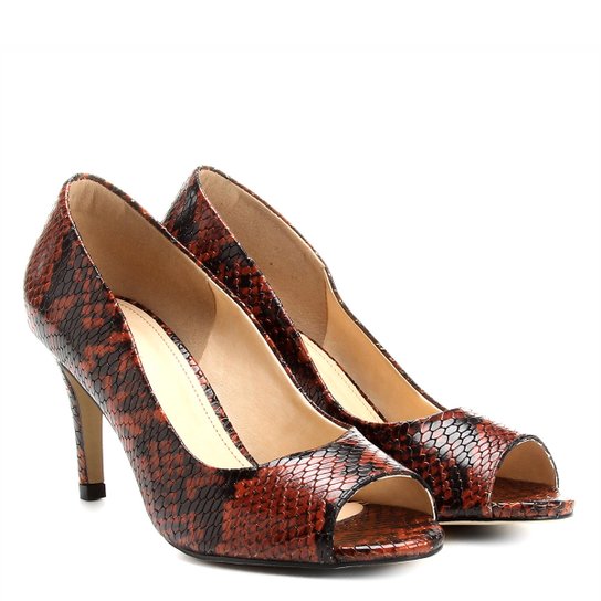 Peep Toe Shoestock Snake - Caramelo