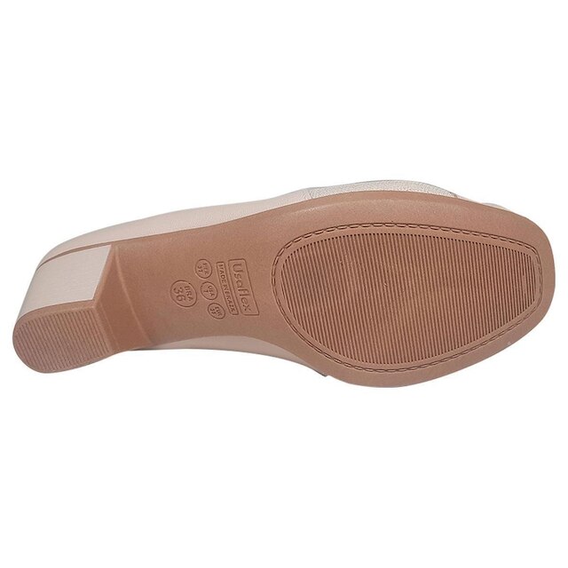Peep Toe Usaflex Feminino Couro Salto Bloco Conforto