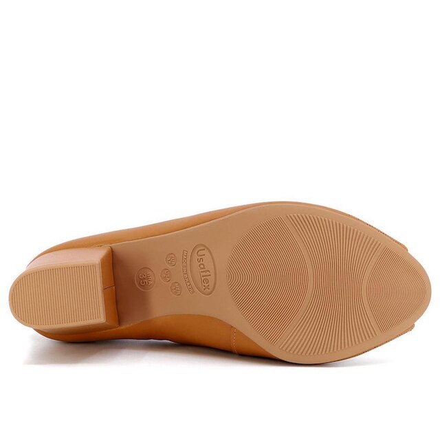 PEEP TOE USAFLEX SALTO BLOCO COURO BICO FINO REF Q6697