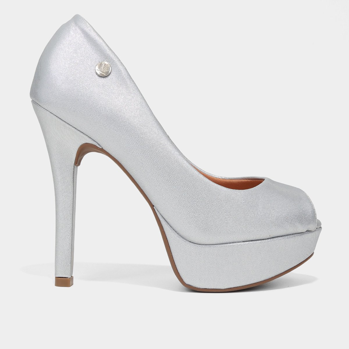 Peep Toe Vizzano Meia Pata Salto Alto - Prata Menor preço em Peep Toe Vizzano Meia Pata Salto Alto - Prata