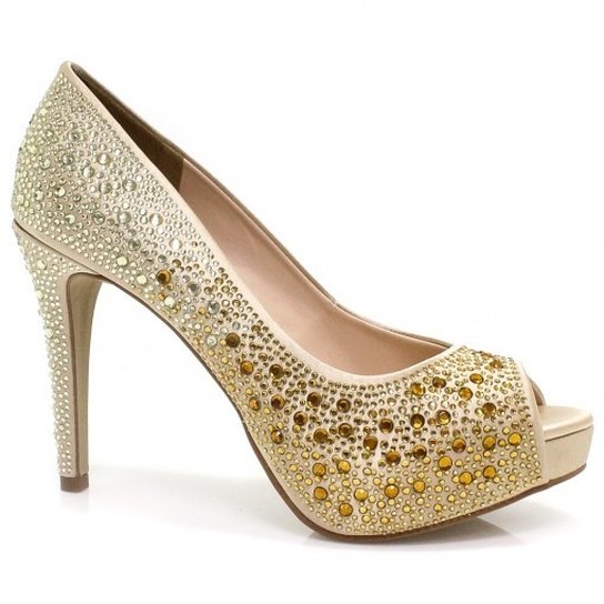 Peep Toe Zariff Shoes - Bege+Dourado