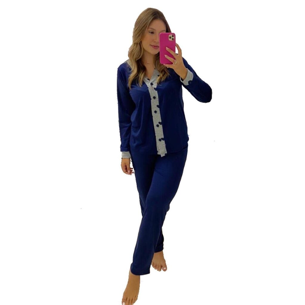 Pijama Aberto Amamentação  Feminino Pijama de Botão Pijama