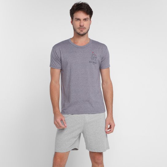 Pijama Adulto Malwee Bicolor Curto Masculino - Cinza