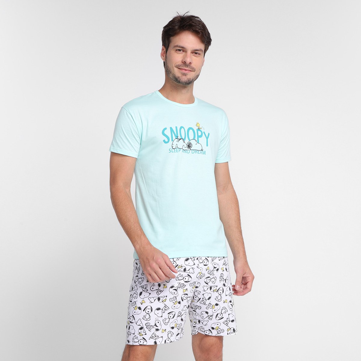 Pijama Adulto Malwee Snoopy Curto Masculino - Azul Menor preço em Pijama Adulto Malwee Snoopy Curto Masculino - Azul