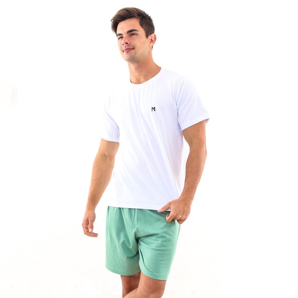 Pijama Algodão Curto Verão Calor Adulto Masculino Mechler