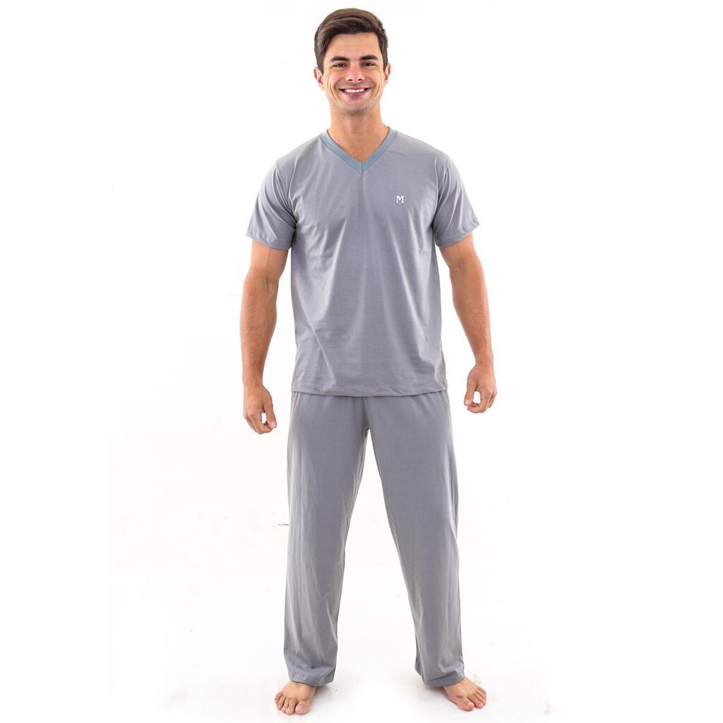 Pijama Algodão Frio Comprido Outono Inverno Masculino Adulto Mechler