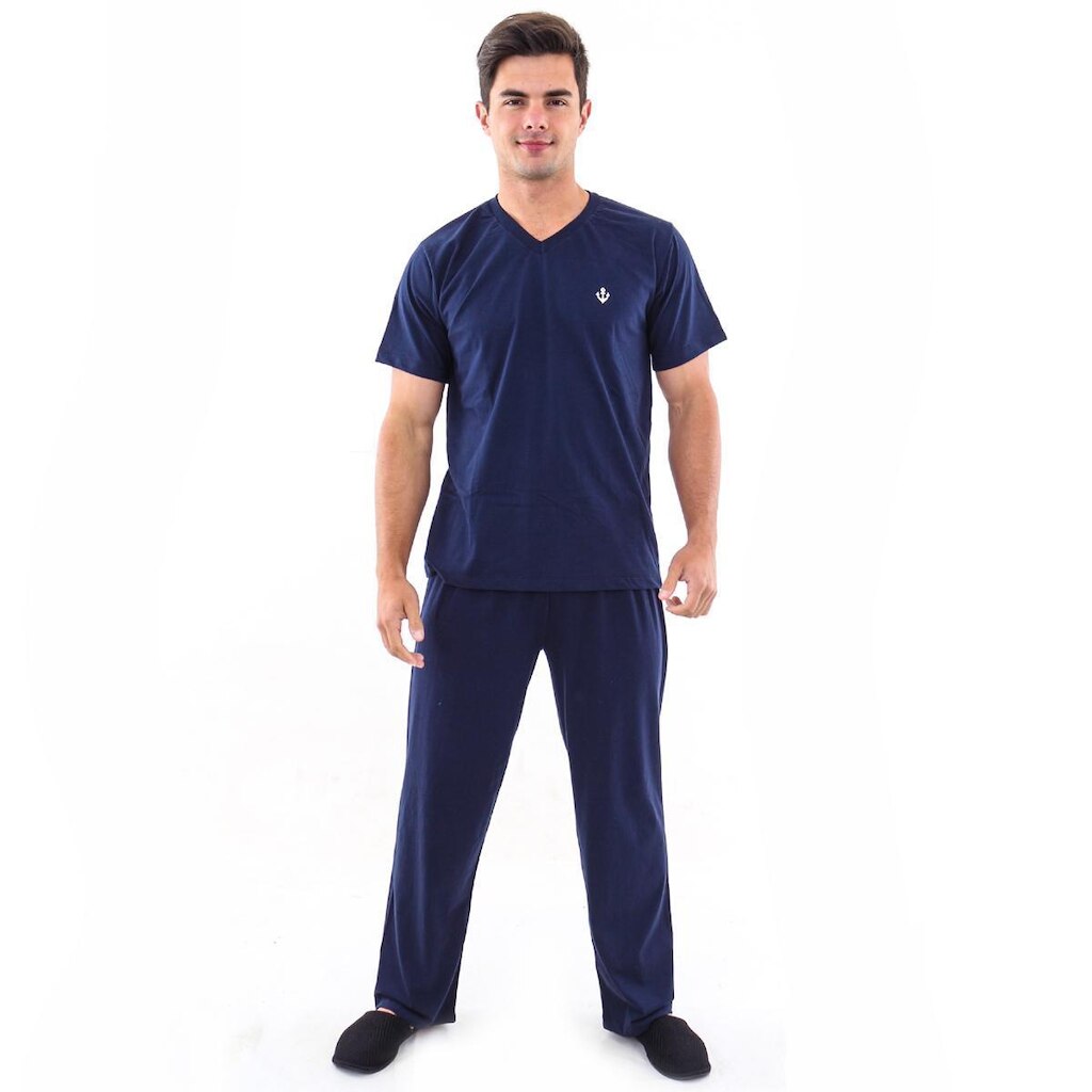 Pijama Algodão Frio Comprido Outono Inverno Masculino Adulto Mechler