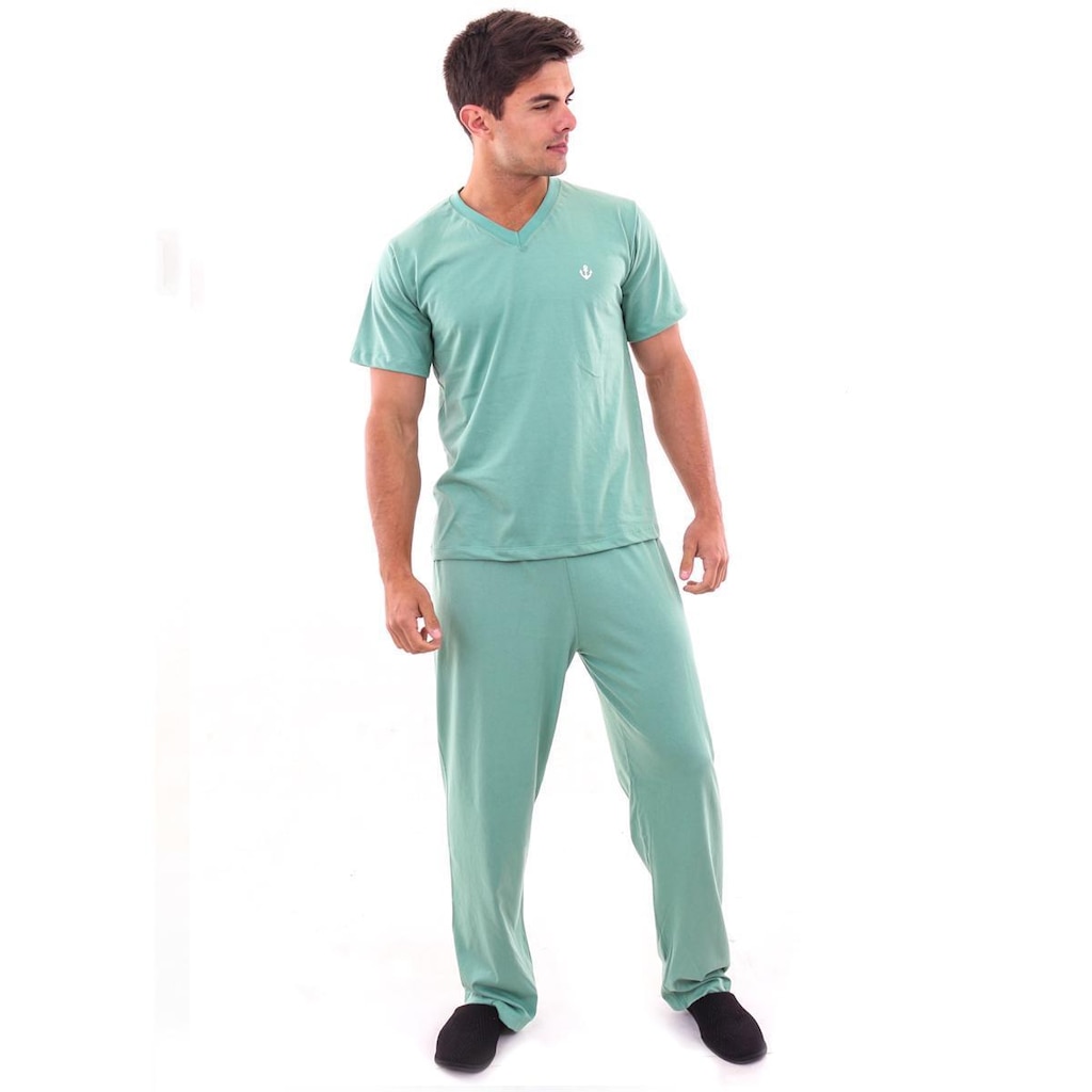 Pijama Algodão Frio Comprido Outono Inverno Masculino Adulto Mechler