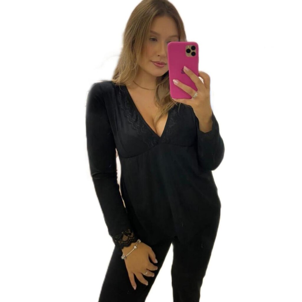 Pijama Amamentação Viscolycra Renda Pijama Inverno