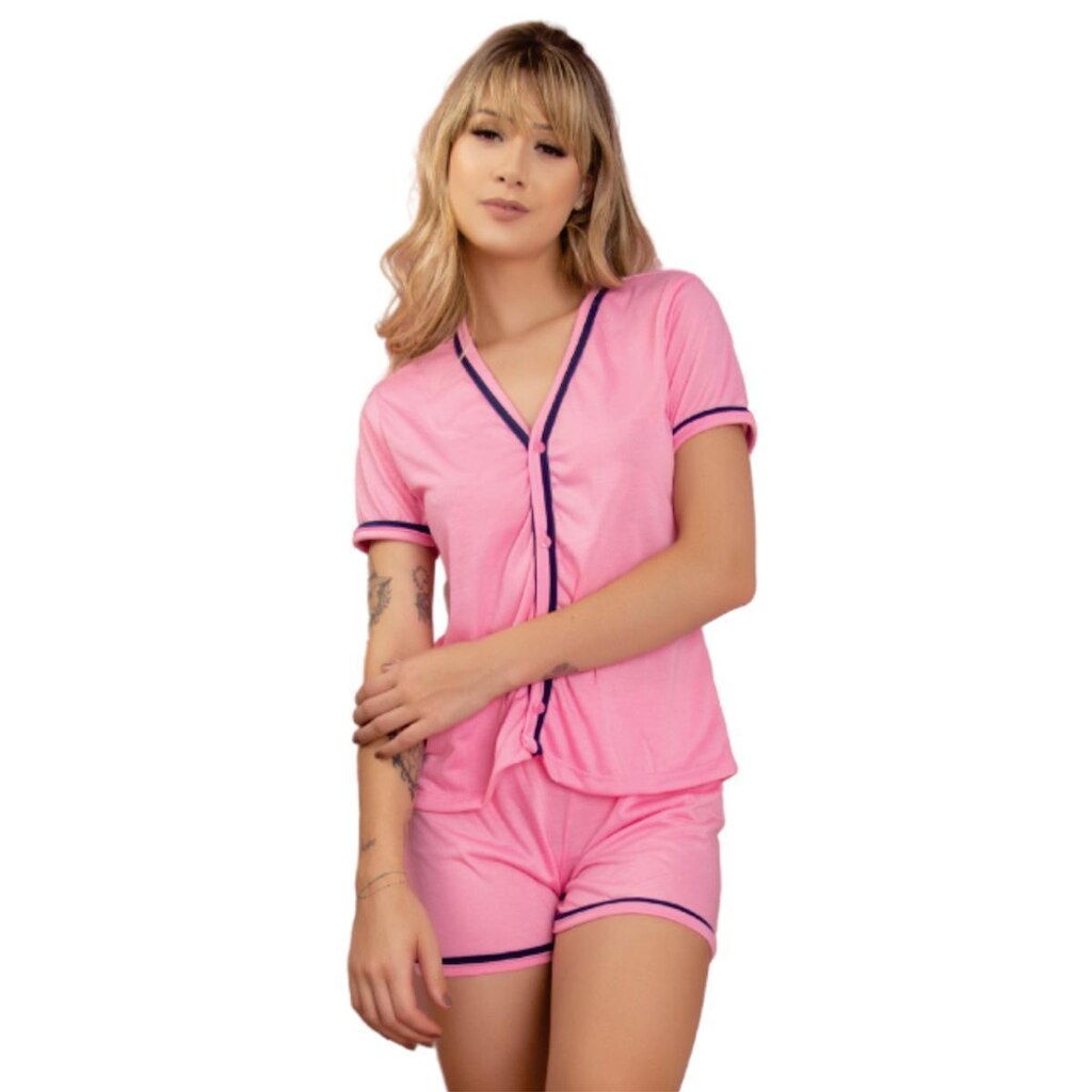Pijama Americano Bloqueira Curto Vekyo Amamentação Aberto Botão Cirurgico Linha Noite