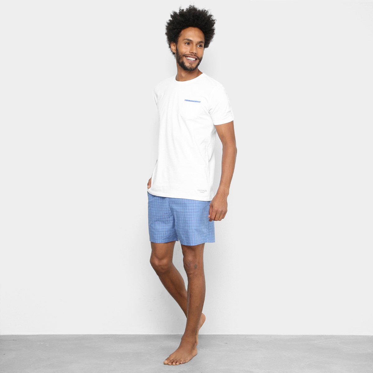 Pijama Calvin Klein Tricoline Xadrez Masculino - Branco Menor preço em Pijama Calvin Klein Tricoline Xadrez Masculino - Branco