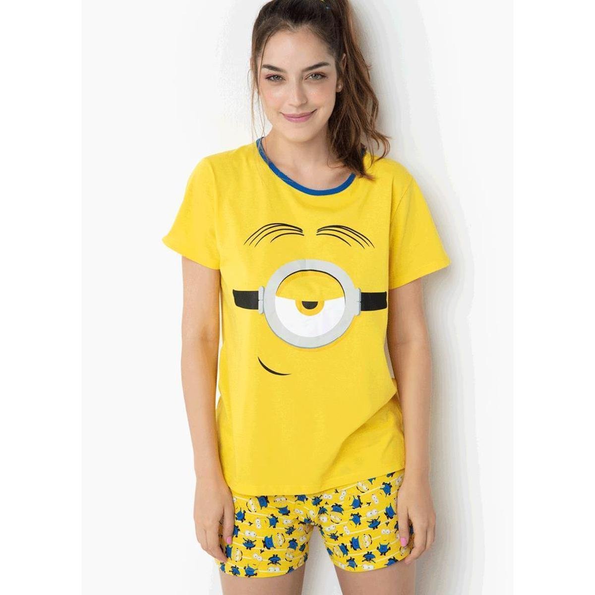 Pijama Curto Feminino Adulto Algodão Minions - Puket - Amarelo Menor preço em Pijama Curto Feminino Adulto Algodão Minions - Puket - Amarelo