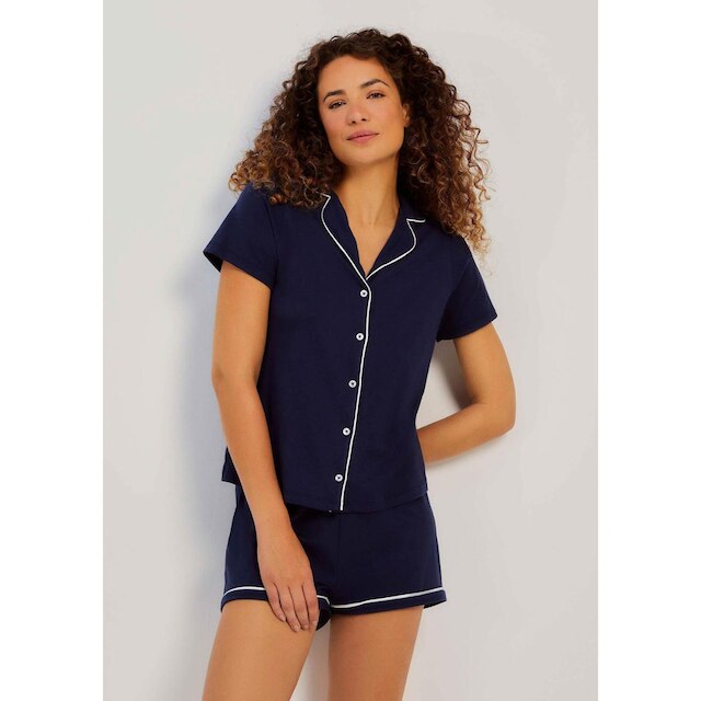 Pijama Curto Feminino Com Botões - Azul XP