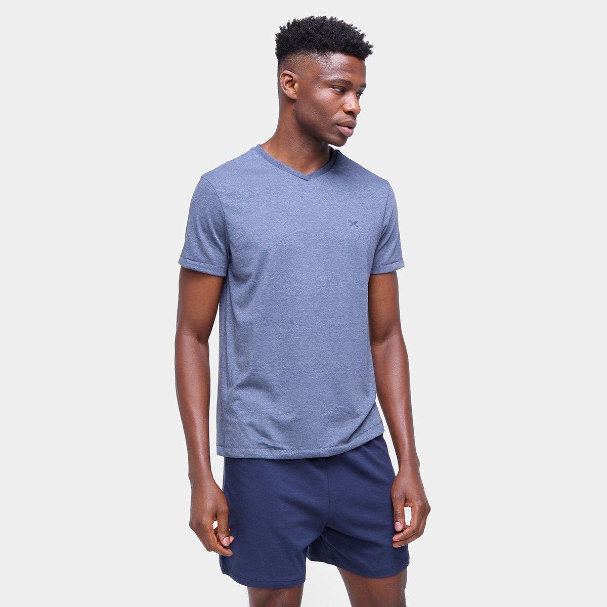 Pijama Curto Hering Básico Liso Masculino - Azul Claro Menor preço em Pijama Curto Hering Básico Liso Masculino - Azul Claro