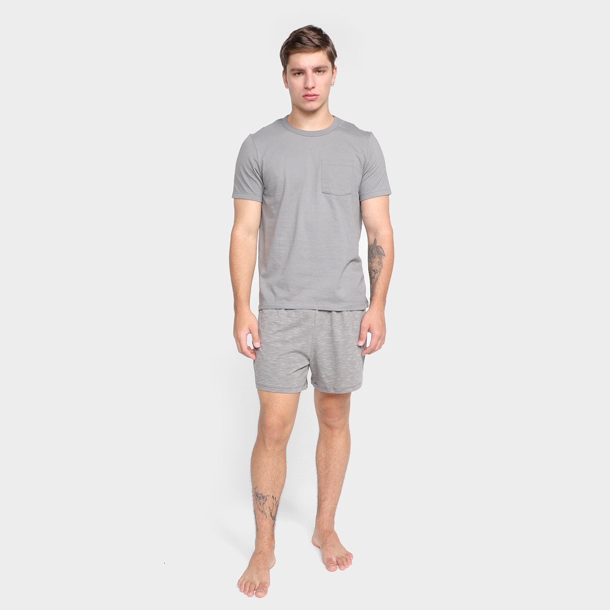 Pijama Curto Hering Básico Masculino - Grafite Menor preço em Pijama Curto Hering Básico Masculino - Grafite