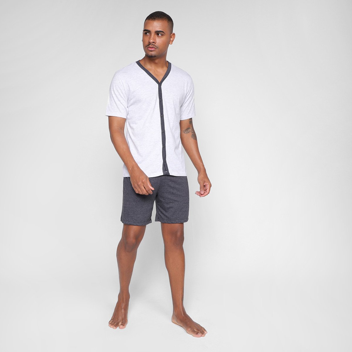 Pijama longo feminino com botões - Marrom médio na Hering