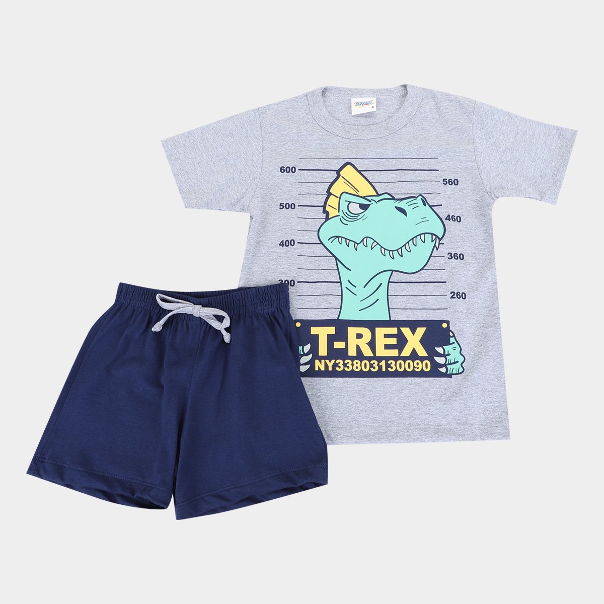 Pijama Curto Infantil Duzizo T-Rex Brilha no Escuro Masculino - Mescla Menor preço em Pijama Curto Infantil Duzizo T-Rex Brilha no Escuro Masculino - Mescla