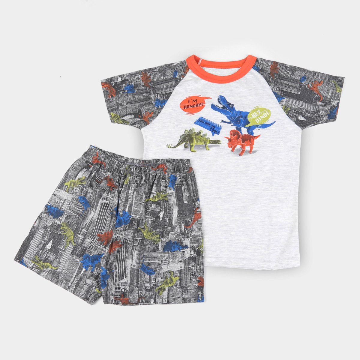 Pijama Curto Infantil Elian Meia Malha Dinos Masculino - Mescla Menor preço em Pijama Curto Infantil Elian Meia Malha Dinos Masculino - Mescla