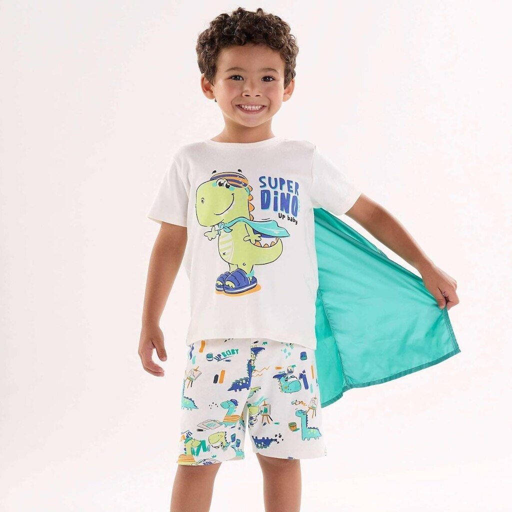 Pijama Curto Infantil Menino Suedine Dinossauro Up Baby