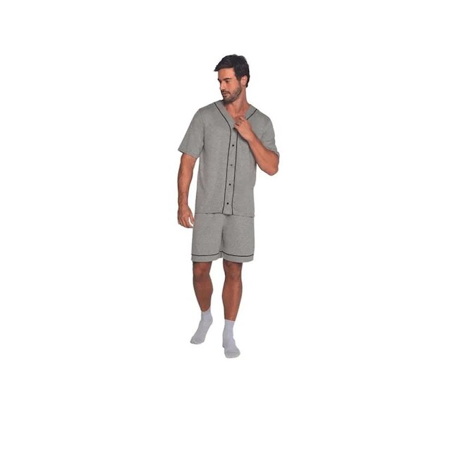 Pijama Curto Lupo Com Botoes Cinza Tam. P