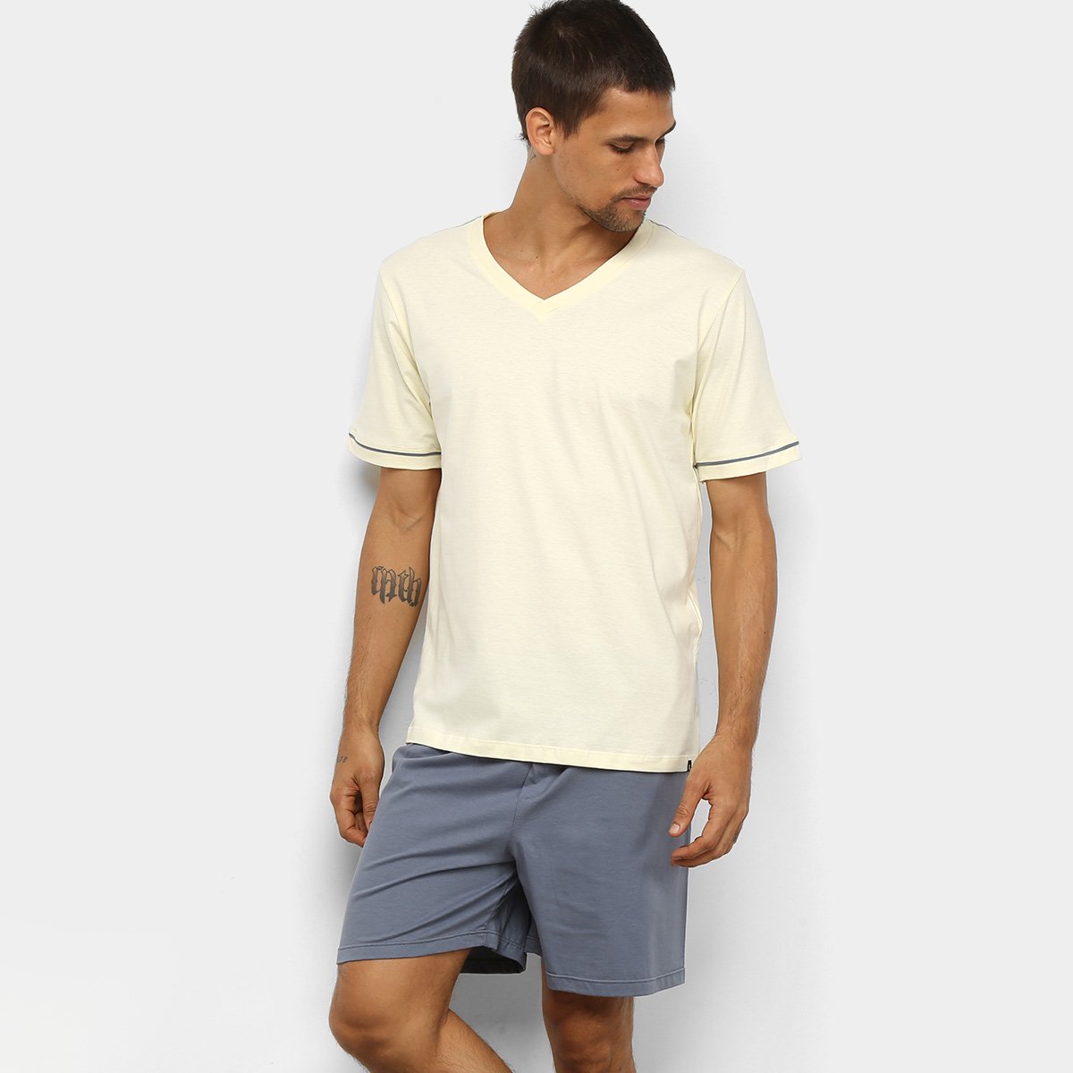 Pijama Curto Lupo Malha Básico Masculino - Areia Menor preço em Pijama Curto Lupo Malha Básico Masculino - Areia