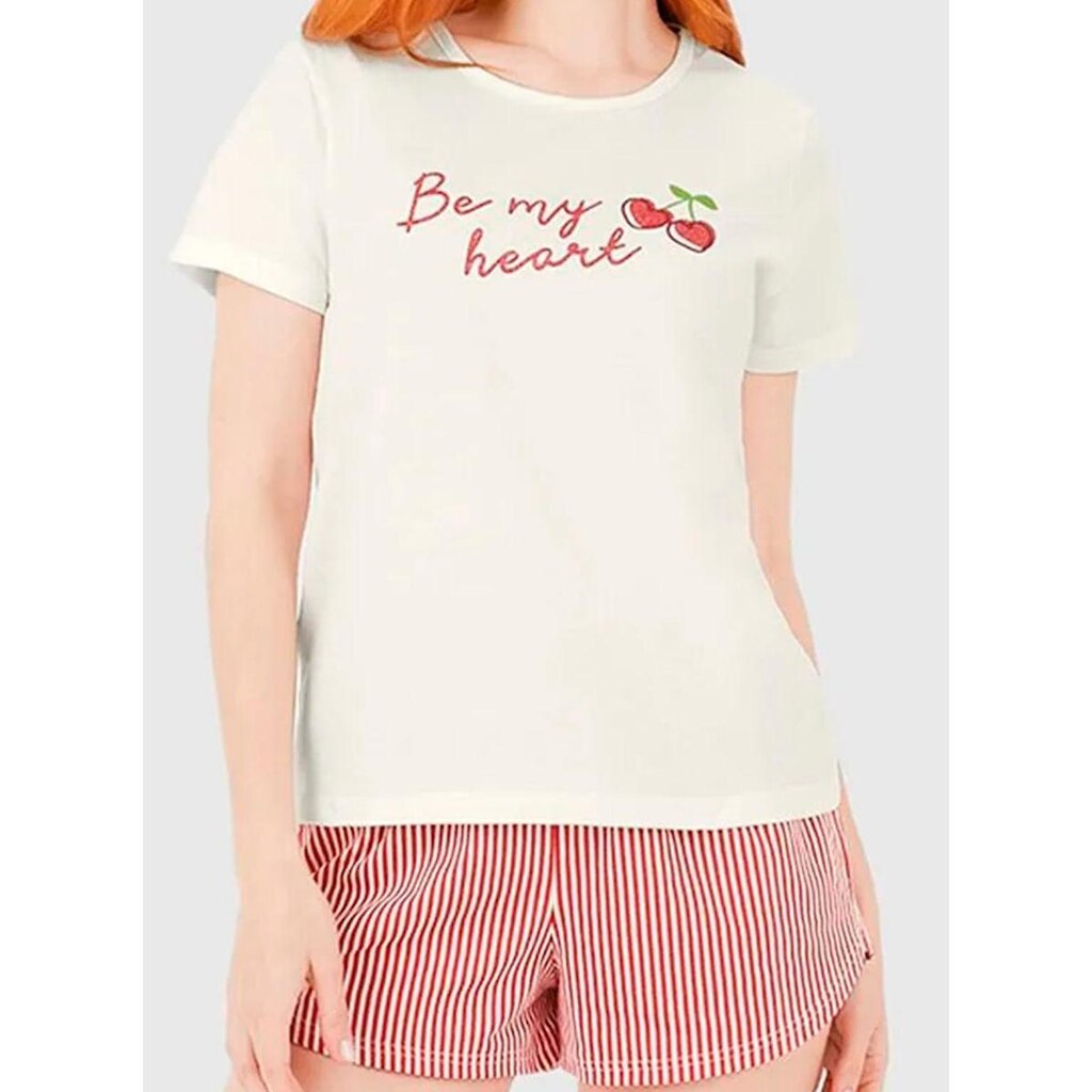 Pijama Curto Malwee 1000126820 Feminino Estampado Meia Malha Algodão T. P/GG