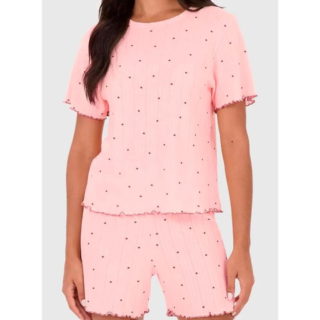 Pijama Curto Malwee 1000126823 Feminino Estampado Meia Malha Texturizada T. P/GG